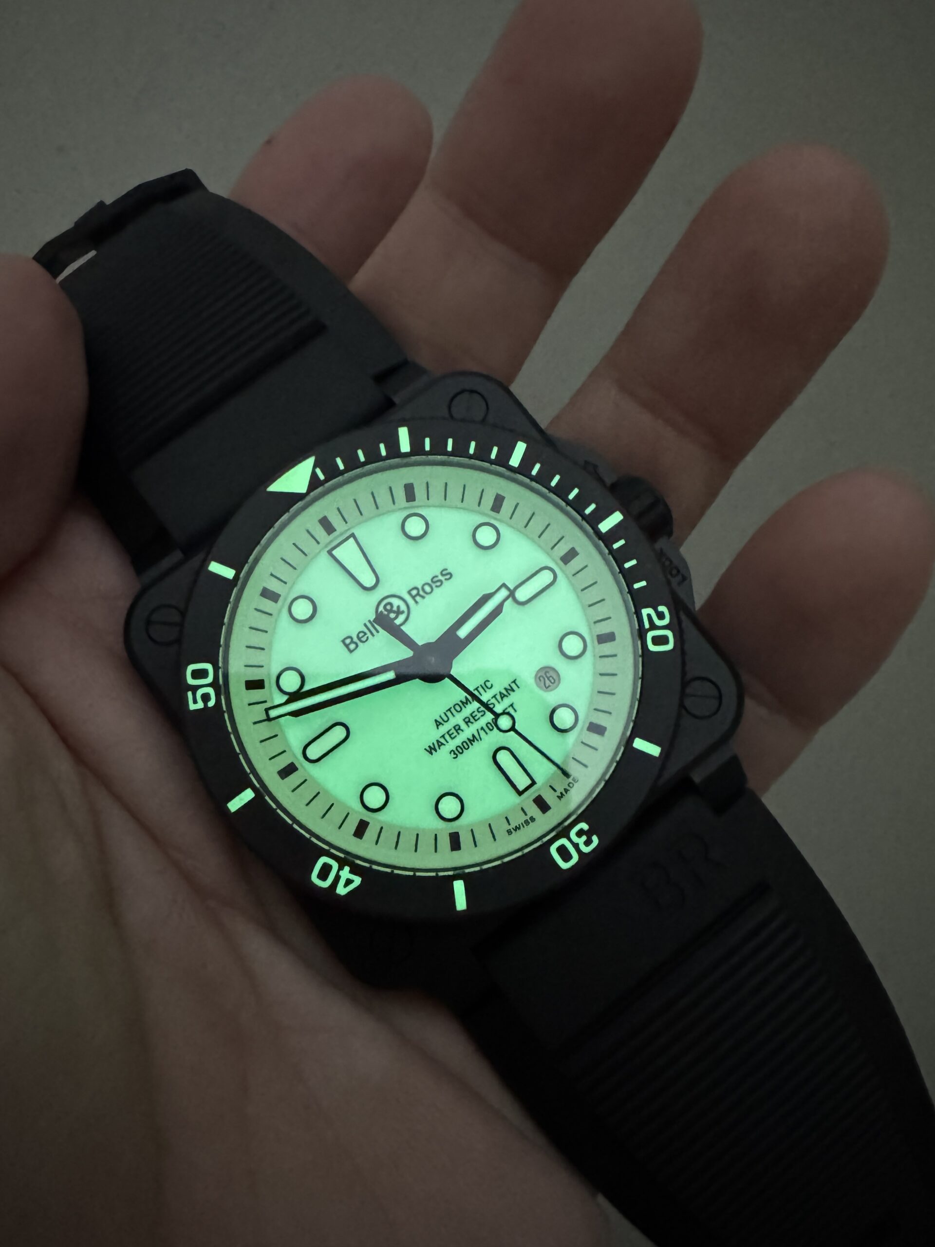 Bell & Ross Diver Ceramic BR 03 92 42mm Full Lum Lume Green Dial BR0392-D-C5-CE/SRB