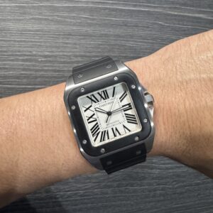 Cartier Santos 100 XL Large W20121U2 2656 Black Steel Rubber Strap