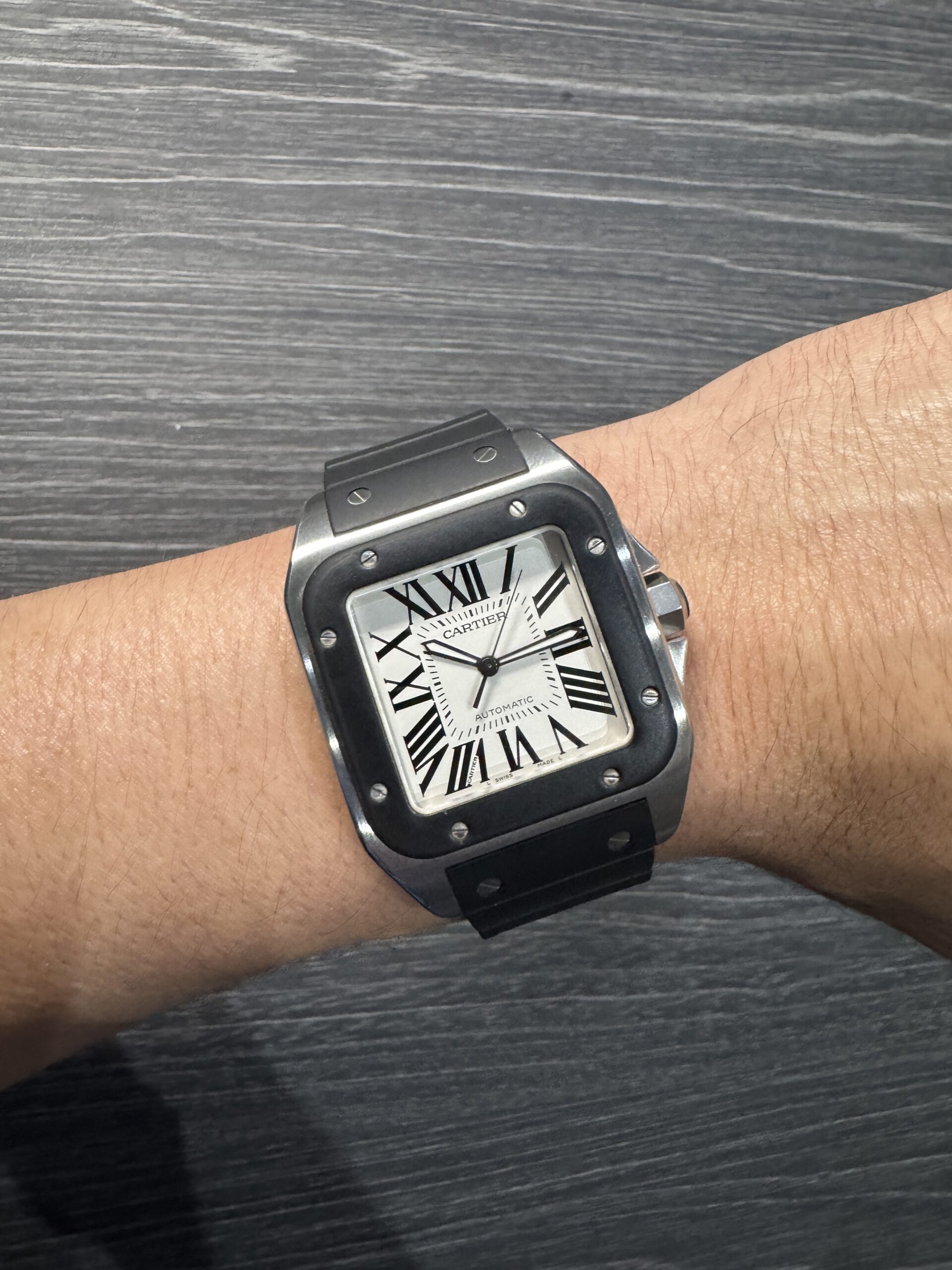 Cartier Santos 100 XL Large W20121U2 2656 Black Steel Rubber Strap