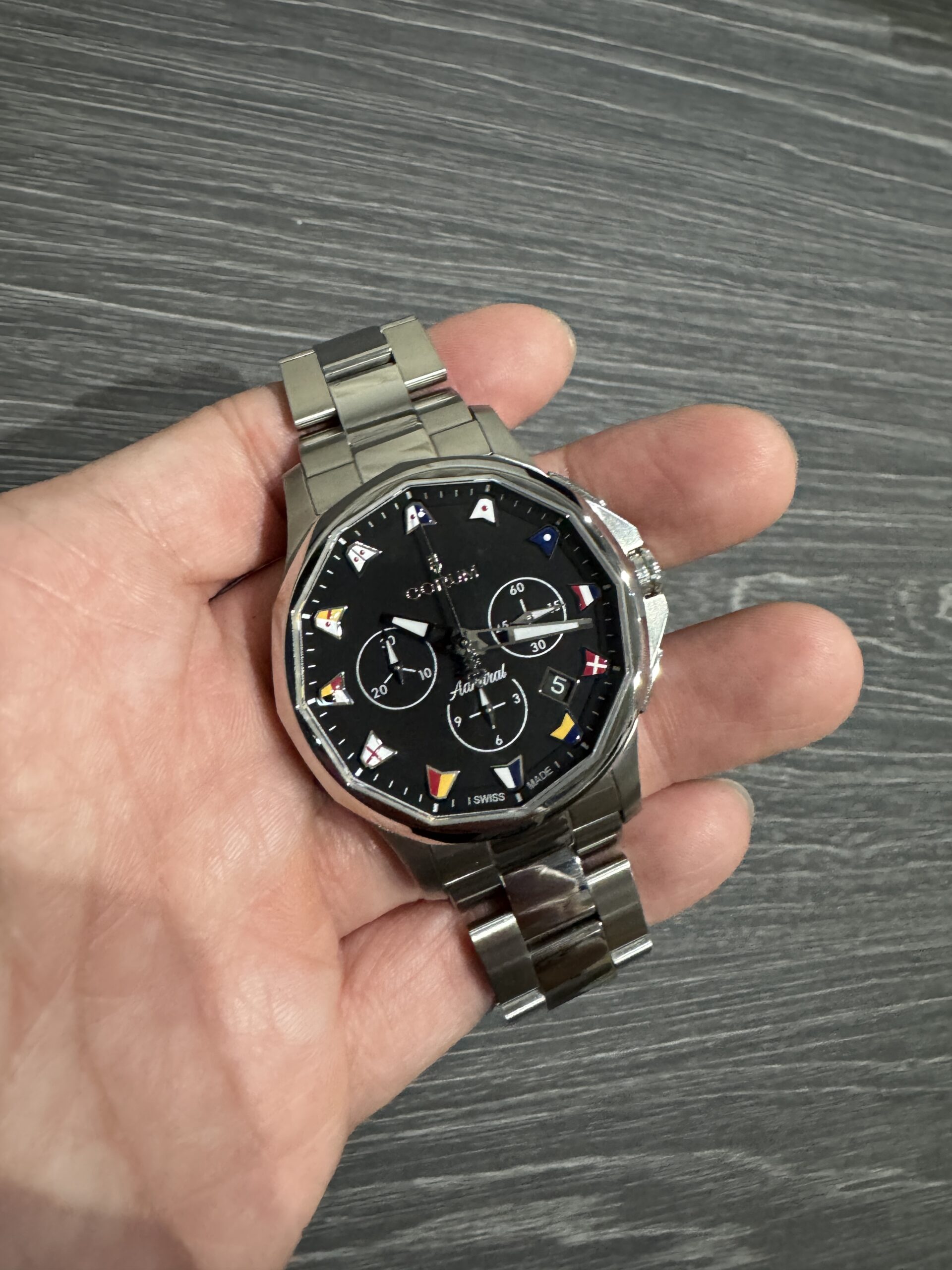 Corum Admiral’s Cup Legend Chronograph 42mm Black Dial 984.111.20/V705 AN52 Steel Bracelet